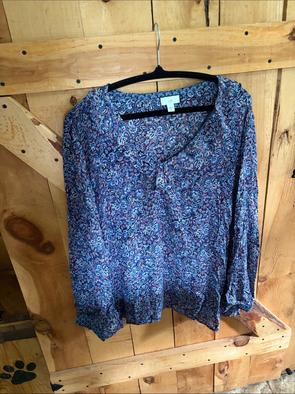 J. Jill Blue Paisley-Print Button Down Shirt, XL